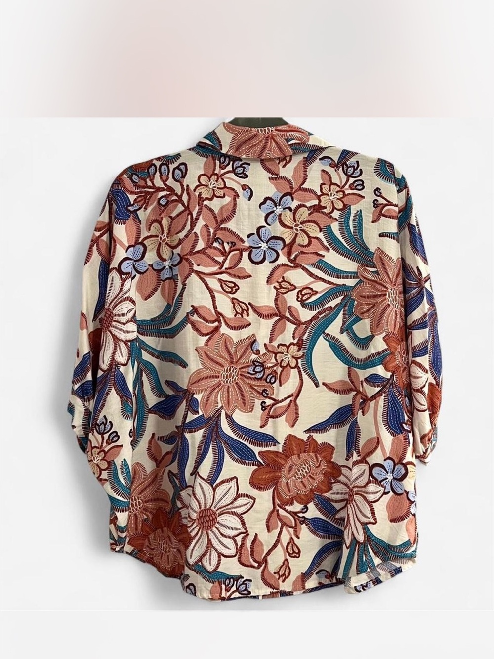 Bibi Bold Multicolor Floral Print Oversized Button Down Top - Picture 8 of 10
